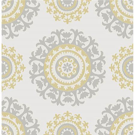 Grey and Yellow Suzani Peel And Stick Wallpaper