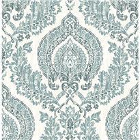 Kensington Damask Blue Peel and Stick Wallpaper
