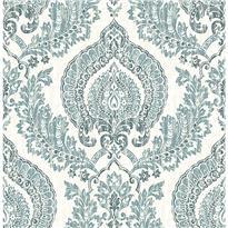 Kensington Damask Blue Peel and Stick Wallpaper