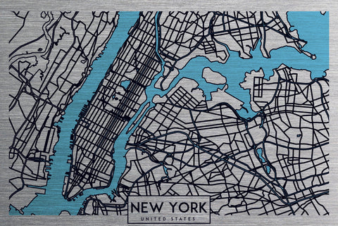 New York Aerial Map Metal Wall Art