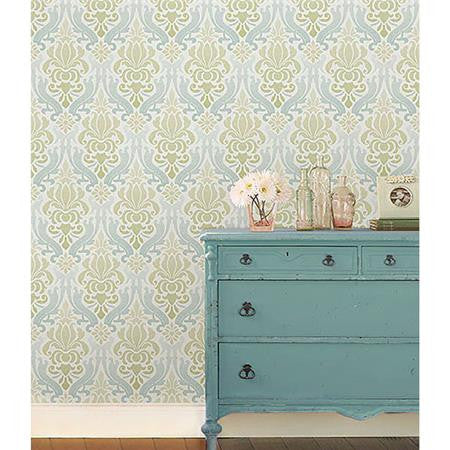 Blue and Green Nouveau Damask Peel And Stick Wallpaper
