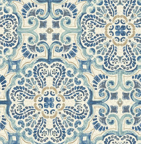 Blue Florentine Tile Peel and Stick Wallpaper