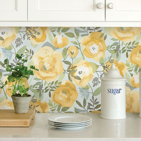 NuWallpaper Periwinkle Peachy Keen Flower Peel & Stick Wallpaper | 20.5" X 18' Roll, Removable Vintage Floral Design