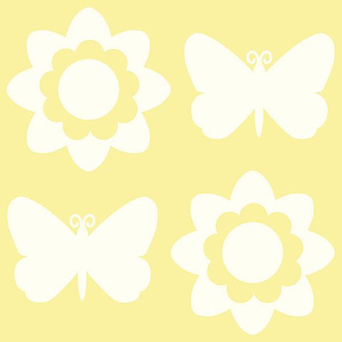 Butterfly and Flower Silhouettes - Ivory White